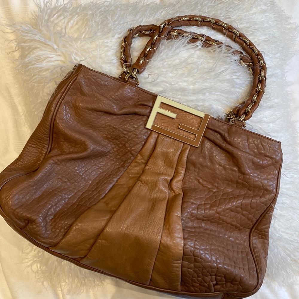 Large authentic Fendi camel leather purse